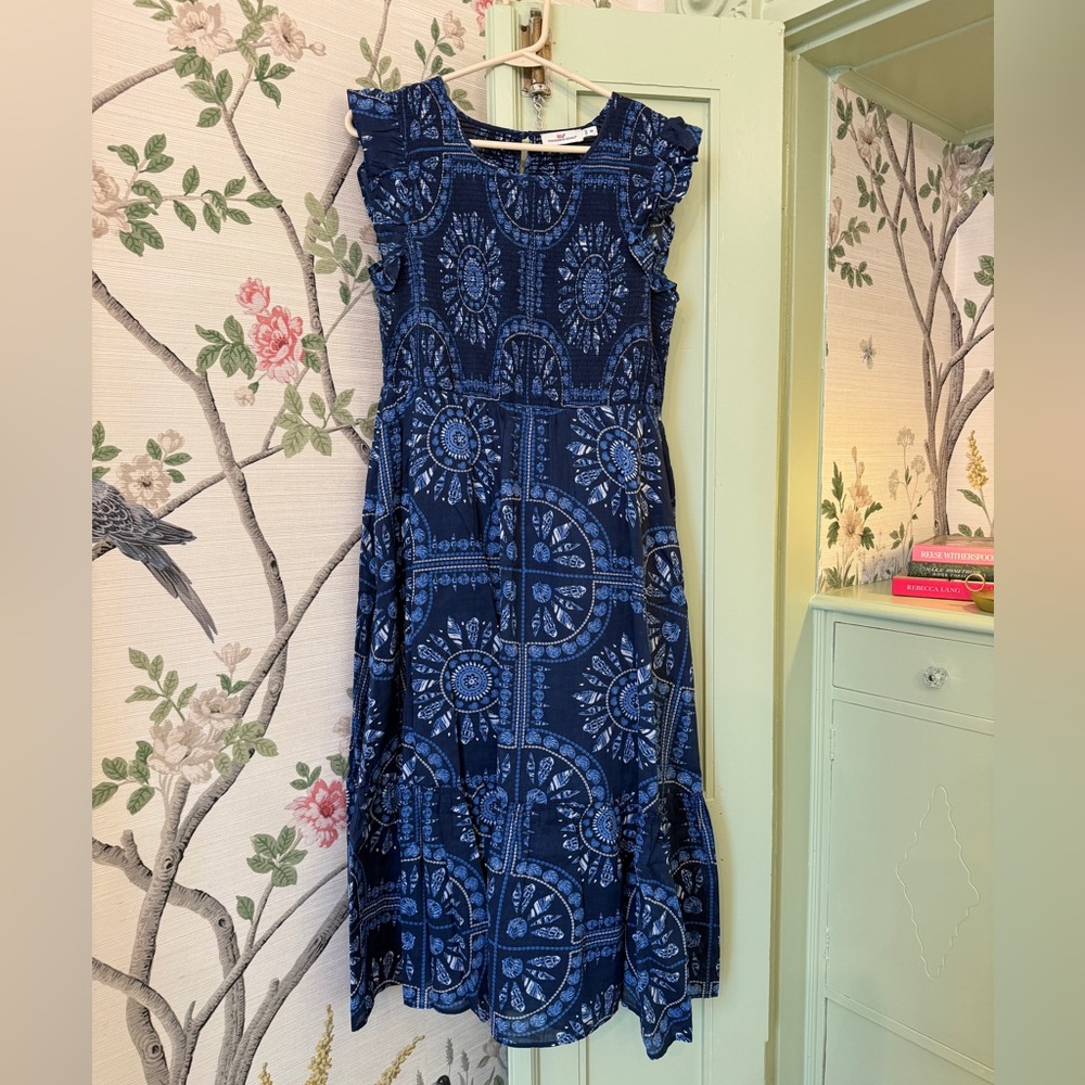 Vineyard Vines Navy Blue Patterned Midi Dress